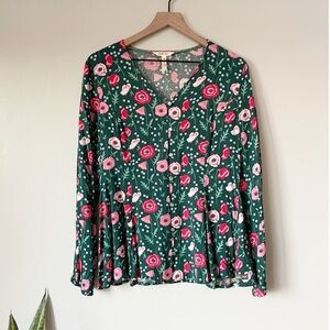 Matilda Jane Yesteryear Green & Pink Poppy Floral Long Sleeve Button Down Top